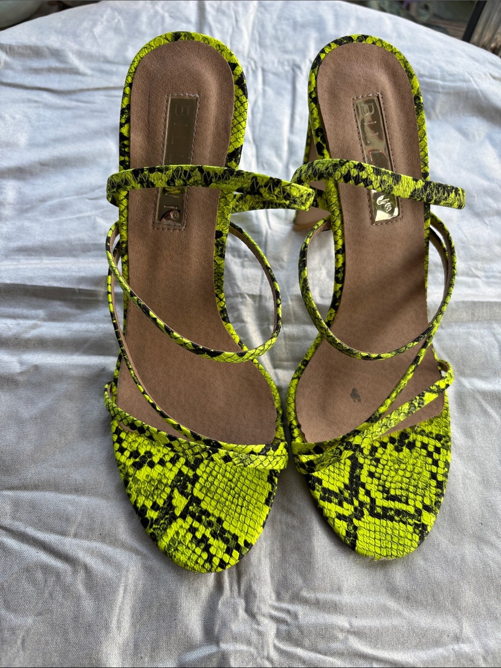Billini Neon Yellow Snake-Print Strappy Heels